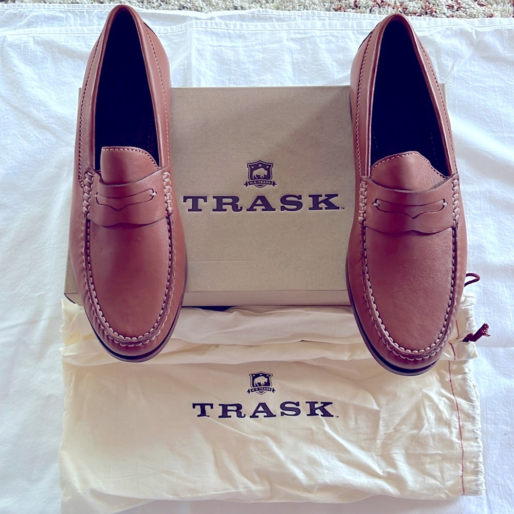 TRASK Sadler Cognac Sheepskin Loafer Sz 11.5 NEW in Box